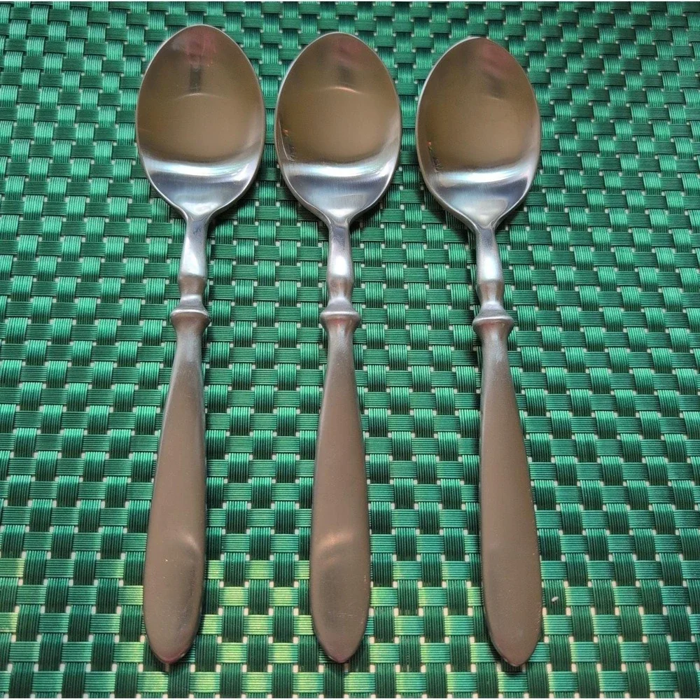 Cambridge TOWNHOUSE Soup Spoons Set Lot of 3 SATIN Stainless Bistro Style VTG